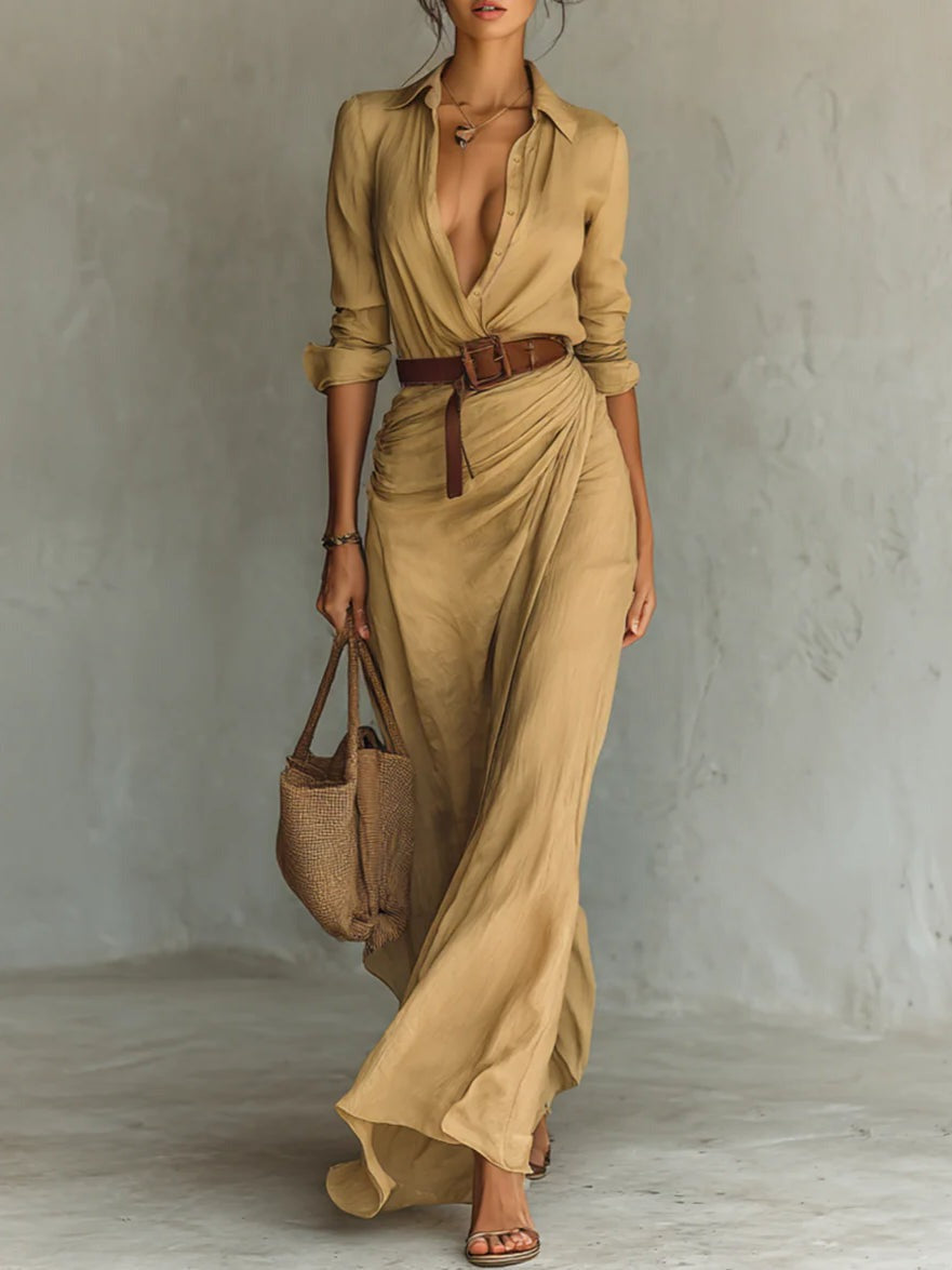 Tallara™ – Elegant Belted Maxi Dress