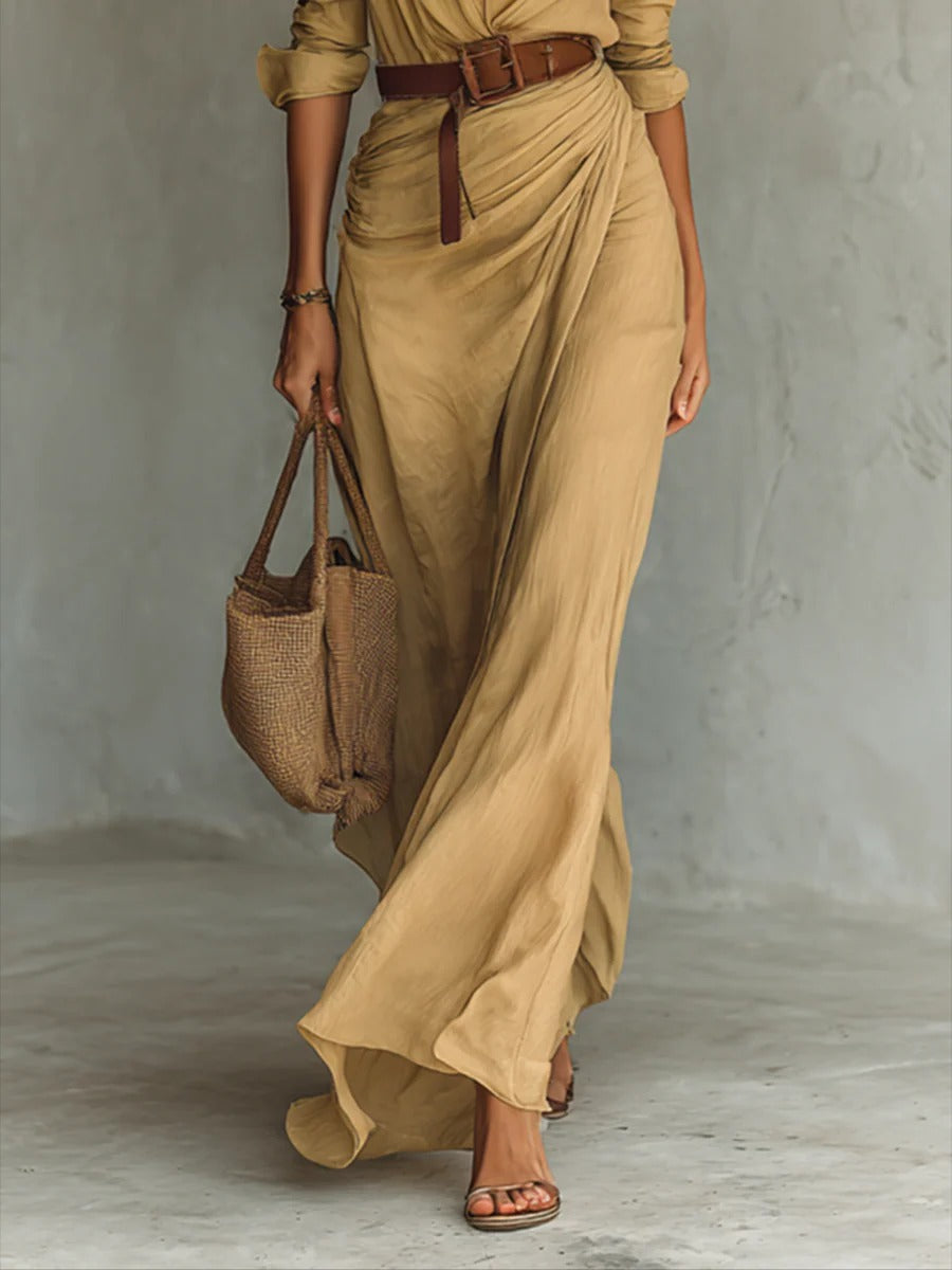 Tallara™ – Elegant Belted Maxi Dress
