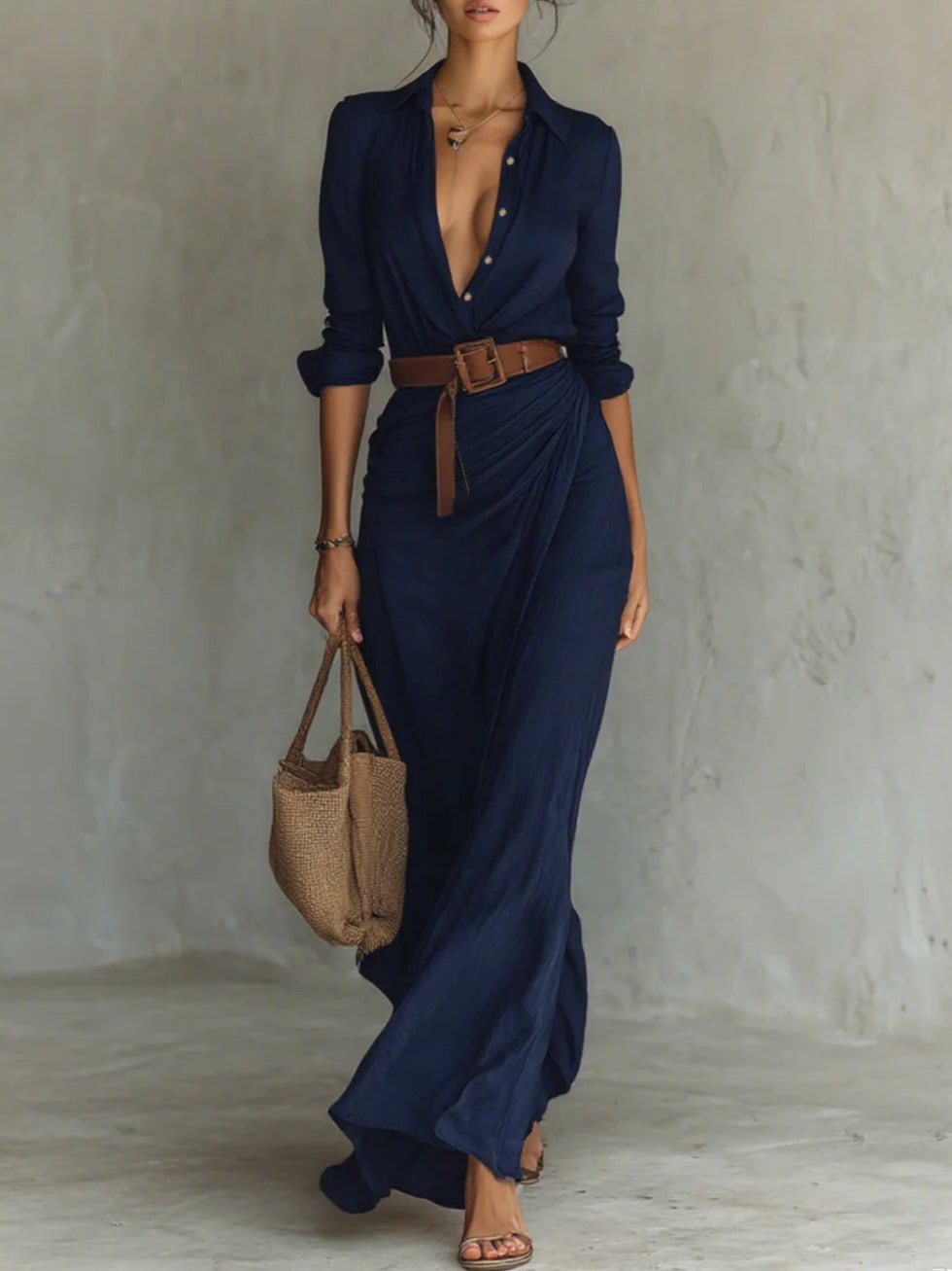 Tallara™ – Elegant Belted Maxi Dress