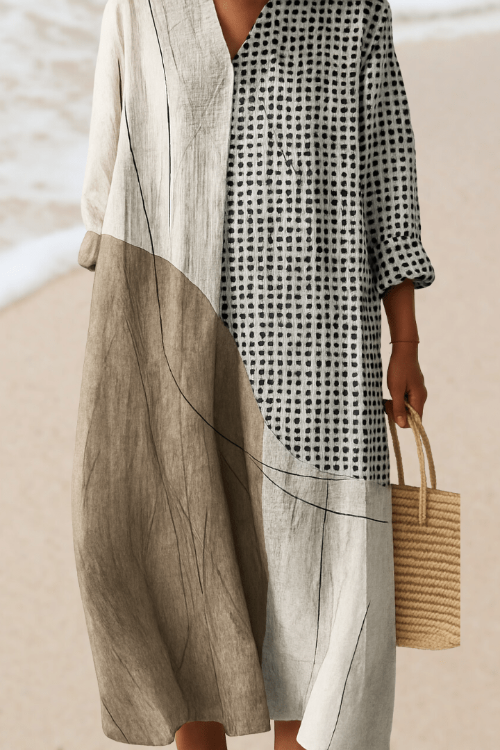 Dune & Grid Dress: A Stylish Fusion of Patterns