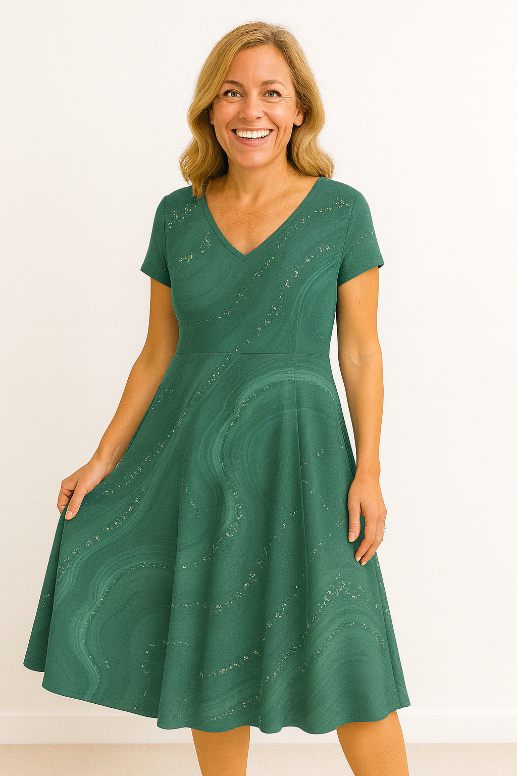 Aurelle™ | Elegant V-neck Midi Dress